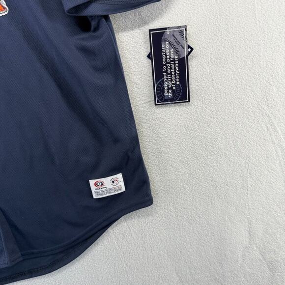 Detroit Tigers Baseball Jersey Men's Large Blue Orange Button Spellout Retro NEW - Picture 2 of 7